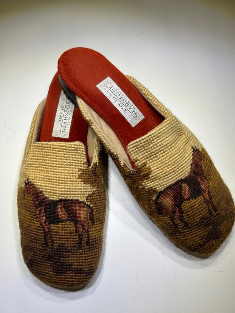 RARE Vintage Amy Jo Gladstone Equestrian Horse Tapestry Mules | Size 7 - Picture 3 of 14